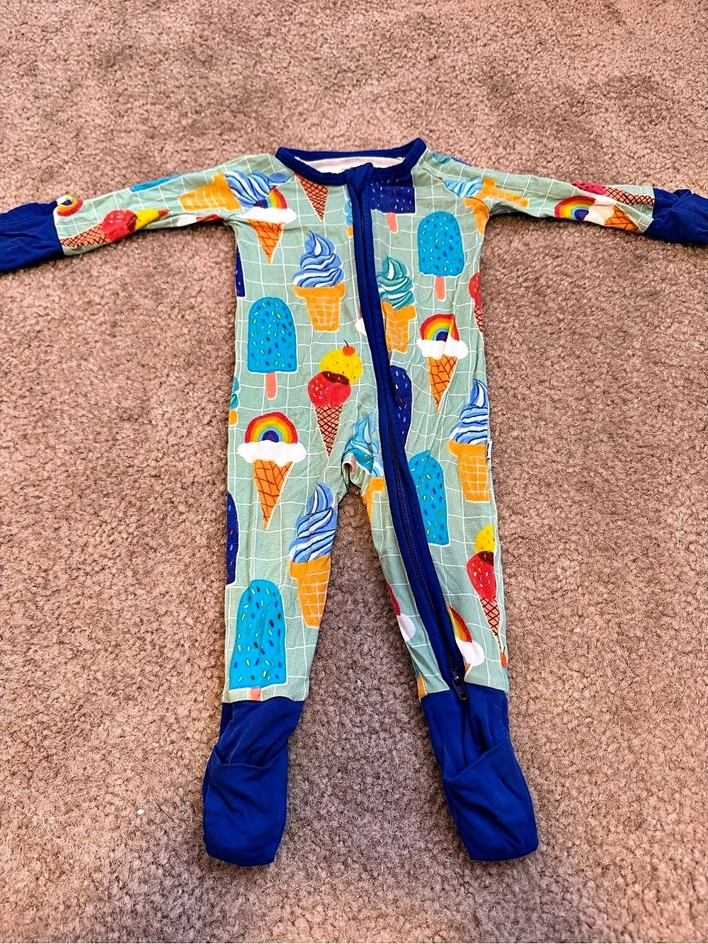 Little Sleepies  Ice Cream 2 Way Zipper Footie Blue & Green